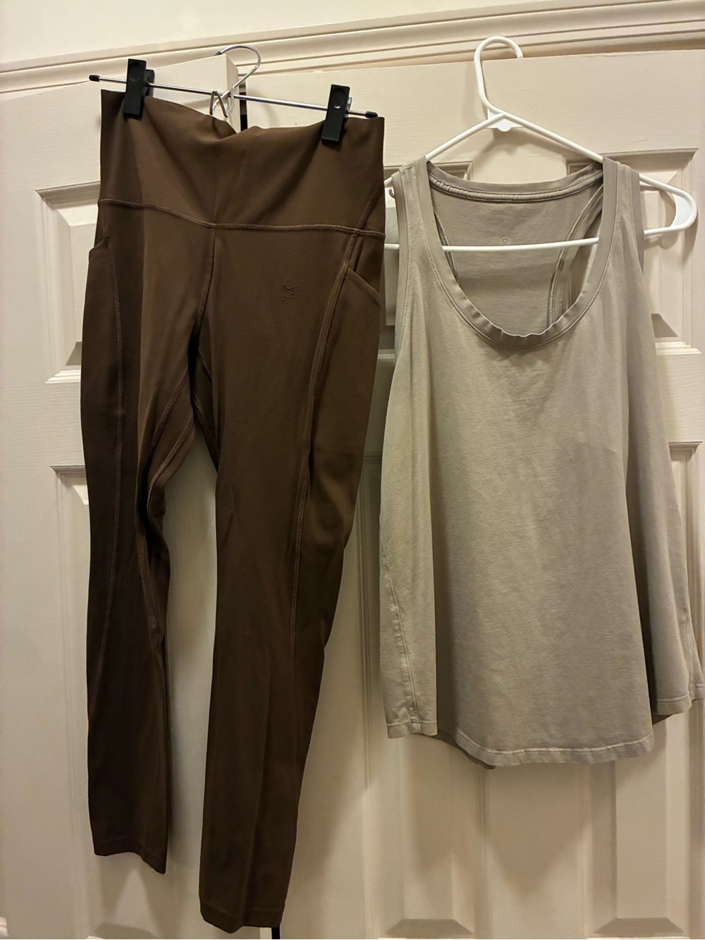 Lululemon Brown Hawaii Leggings, Beige Tank Top Set